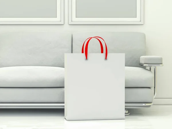 Group of paper shopping bags in the interior. 3D rendering — Stock Photo, Image