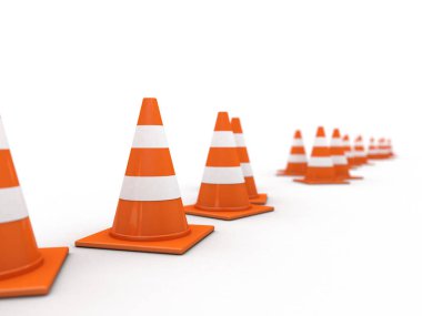 Beyaz arka plan üzerinde trafik koniler. 3D render 