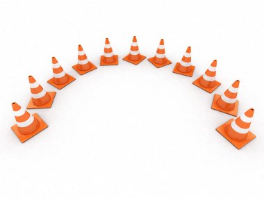 Beyaz arka plan üzerinde trafik koniler. 3D render 