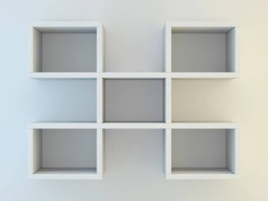 Beyaz show durum için raflar. 3D render