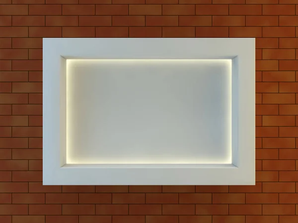 Πλαίσιο στον τοίχο με λάμπες φωτισμού. 3D rendering — Φωτογραφία Αρχείου