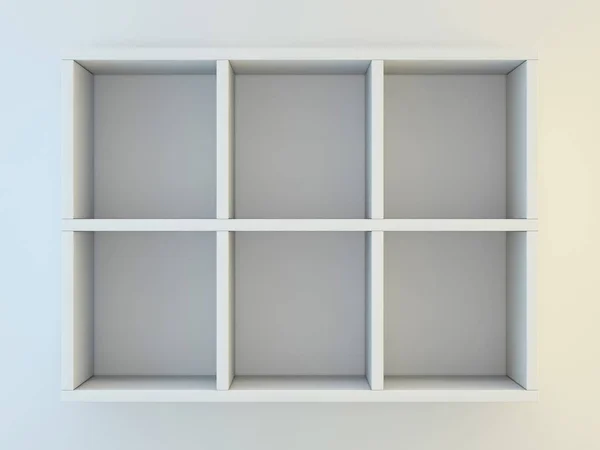 Białe półki dla Pokaż wypadku. renderowania 3D — Zdjęcie stockowe