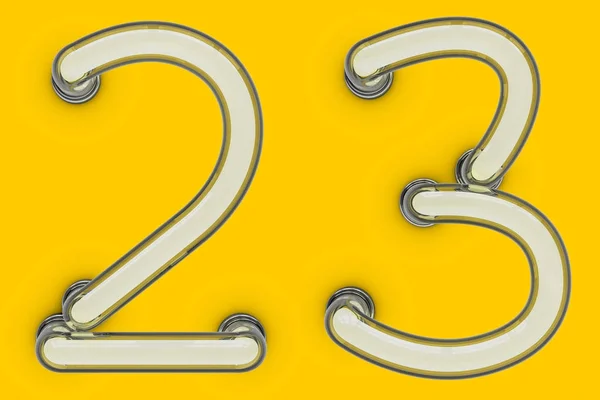 Νέον σωλήνα αριθμός σε κίτρινο φόντο. 3D — Φωτογραφία Αρχείου