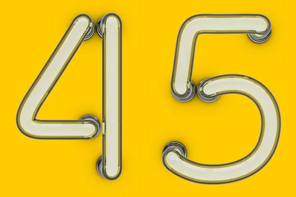 Neon tube nummer på gul bakgrund. 3D — Stockfoto
