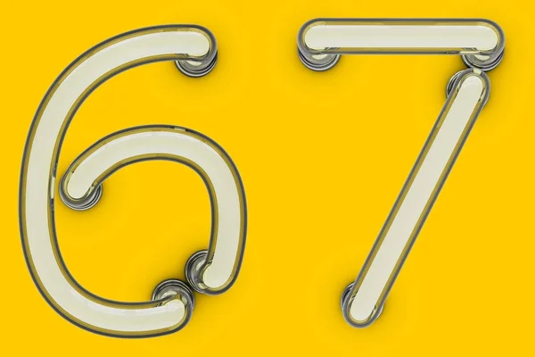 Neonowe rurki numer na żółtym tle. 3D — Zdjęcie stockowe