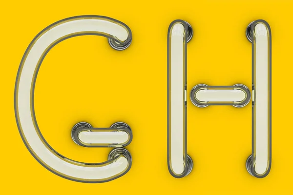 Neon tube litery na żółtym tle. 3D — Zdjęcie stockowe