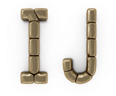 Harfler, sayõlar ve semboller üzerinden altın külçelerini kümesi. 3D