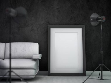 Mockup poster, boş karanlık iç tasarım. 3D