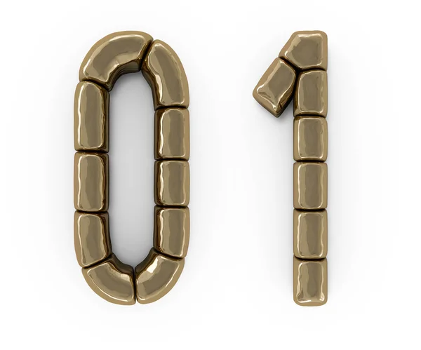Набор букв, цифр и символов из золотых слитков. 3D — стоковое фото
