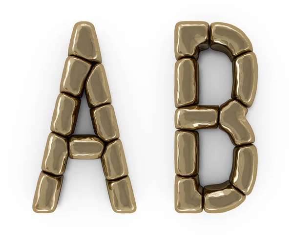 Uppsättning bokstäver, siffror och symboler från guldtackor. 3D — Stockfoto