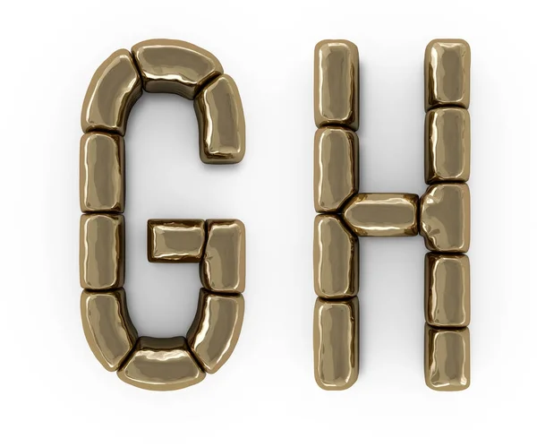 Conjunto de letras, números e símbolos de barras de ouro. 3D — Fotografia de Stock