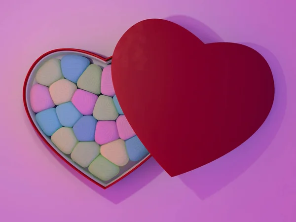 Marshmallow per San Valentino a forma di cuore. 3D — Foto Stock