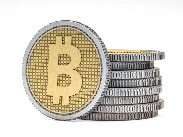 Moneda de oro con símbolo bitcoin. Moneda digital. 3D — Foto de Stock