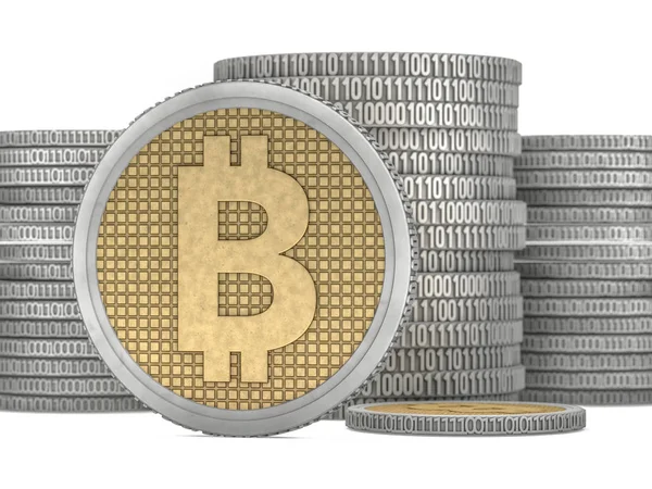 Moneda de oro con símbolo bitcoin. Moneda digital. 3D — Foto de Stock