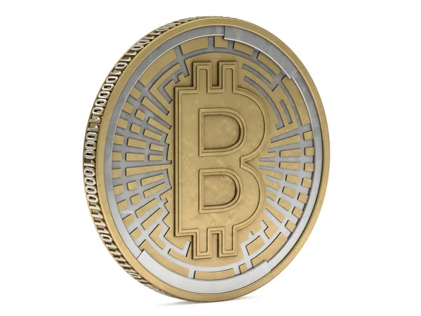 Moneda de oro con símbolo bitcoin. Moneda digital. 3D — Foto de Stock