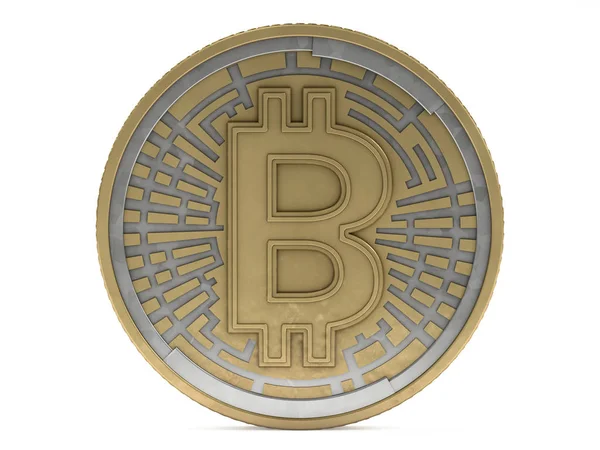 Золотая монета с биткойном. Цифровая валюта 3D — стоковое фото