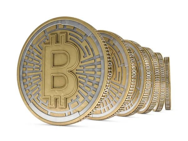 Moneda de oro con símbolo bitcoin. Moneda digital. 3D — Foto de Stock