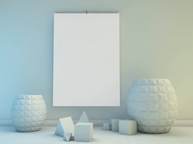 Boş bir tasarım dikey Takvim şablonu yumuşak gölgeler. 3D