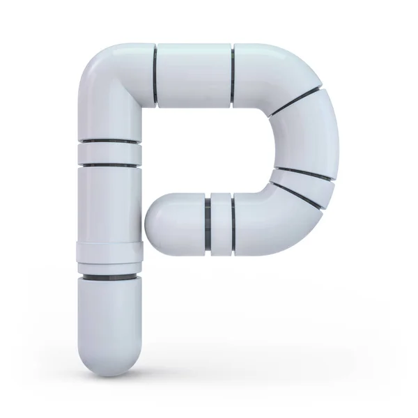 Hoofdletter P. Hoofdletters. Metallic futuristisch wit lettertype. 3d. — Stockfoto