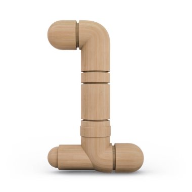 Bir numara. Dijital işaret. Tahta fütürist yazı tipi. Oyulmuş alfabe. 3d.