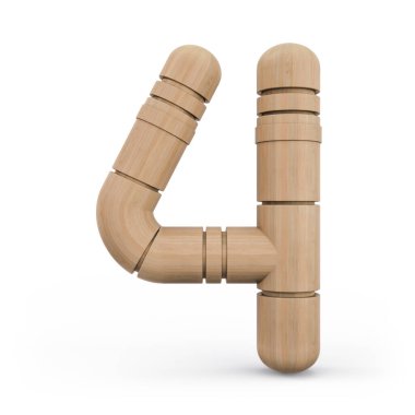 4 numara. Dijital işaret. Tahta fütürist yazı tipi. Oyulmuş alfabe. 3d.