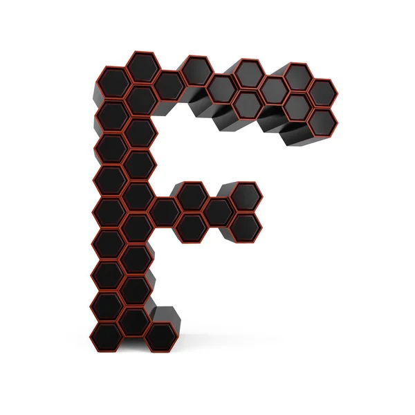Wielka litera F. Duża litera. Czarna błyszcząca czcionka plastra miodu. 3d — Zdjęcie stockowe