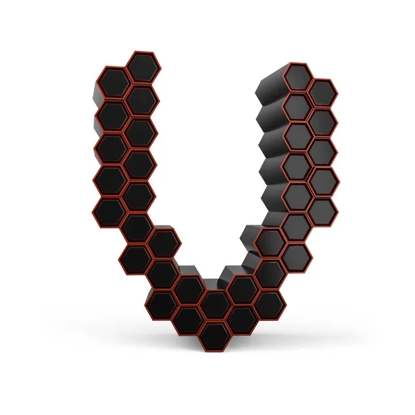 कैपिटल लेटर वी। अपरकेस काले चमकदार हनीकॉम फ़ॉन्ट। 3 डी — स्टॉक फ़ोटो, इमेज
