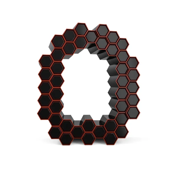 Número 0. Sinal digital. Fonte preta brilhante honeycomb. 3D — Fotografia de Stock