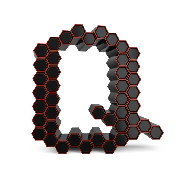 Duża litera Q. Duża litera. Czarna błyszcząca czcionka plastra miodu. 3d — Zdjęcie stockowe
