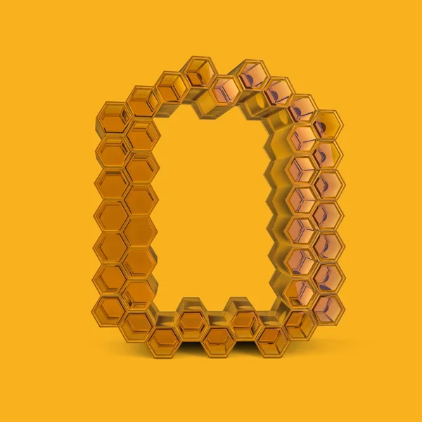 Letra mayúscula O. mayúscula. Honey fuente sobre un fondo amarillo . — Foto de Stock