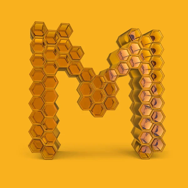 Carta maiúscula M. Uppercase. Fonte Honey em um fundo amarelo . — Fotografia de Stock