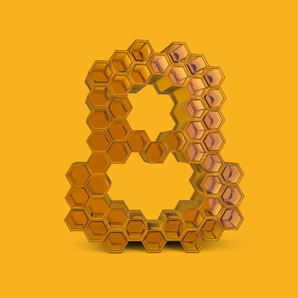 Numero 8. Segno digitale. Carattere miele su sfondo giallo. 3D — Foto Stock