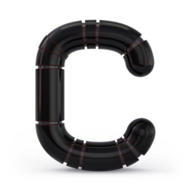 Büyük harf C büyük harf. Metalik fütürist siyah yazı tipi. 3d.