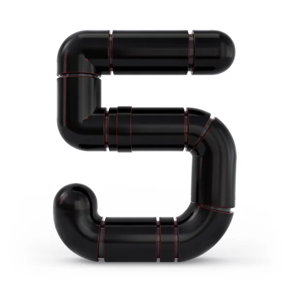 Number 5. Digital sign. Metallic futuristic black font. 3d. — Zdjęcie stockowe