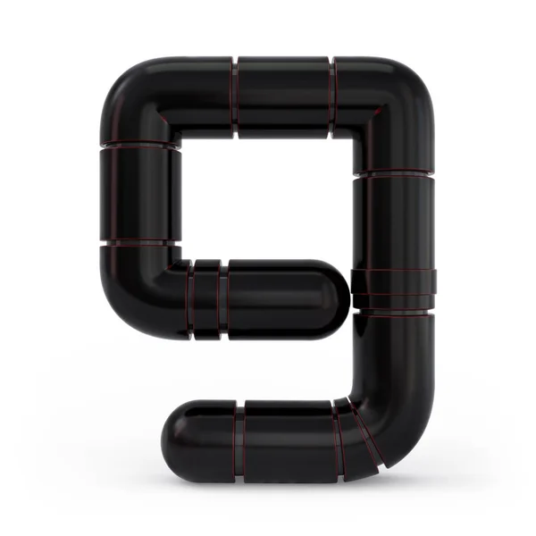 Number 9. Digital sign. Metallic futuristic black font. 3d. — Stockfoto