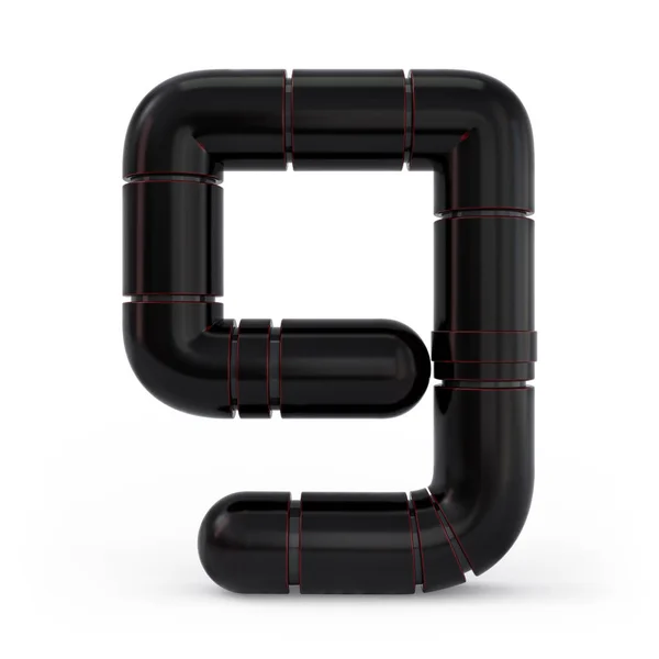 Número 9. Signo digital. Metallic futuristic black fuente. 3d . — Foto de Stock