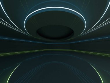 Soyut karanlık modern mimari arka plan. 3d