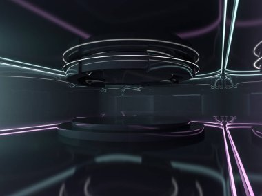 Soyut karanlık modern mimari arka plan. 3d