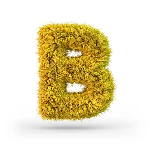 Letra mayúscula B. mayúscula. Fuente amarilla esponjosa y peluda. 3D — Foto de Stock