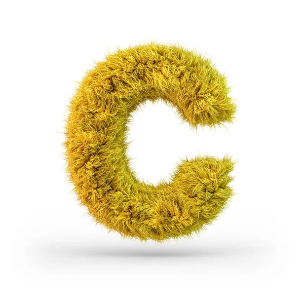 Столична літера C. Uppercase. Жовтий пухнастий і пухнастий шрифт. тривимірний — стокове фото