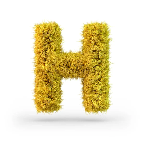 Κεφαλαίο γράμμα H. Uppercase. Κίτρινη χνουδωτή και τριχωτή γραμματοσειρά. 3d — Φωτογραφία Αρχείου