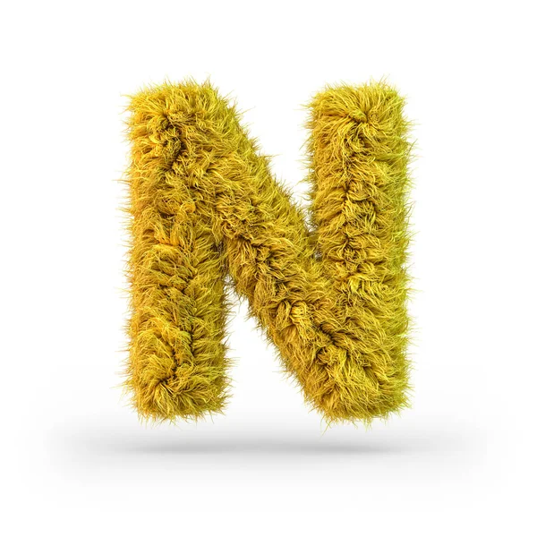 Capital letter N. Uppercase. Yellow fluffy and furry font. 3D — Stok fotoğraf