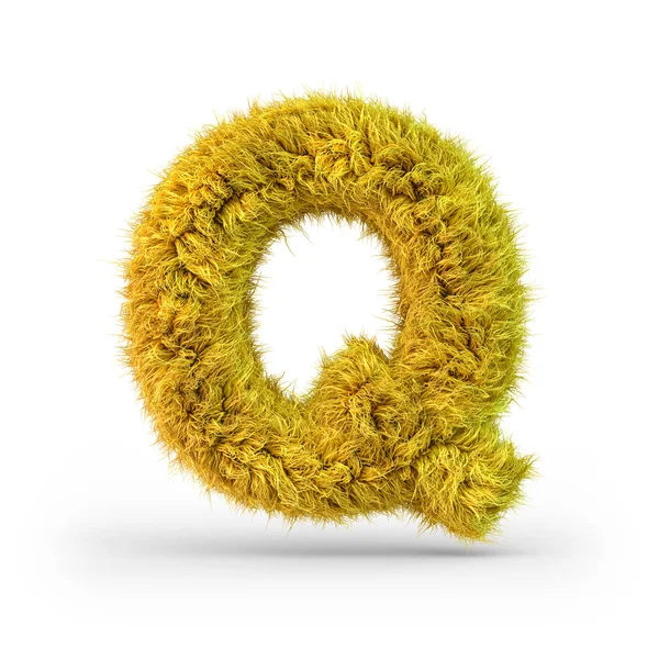 Κεφαλαίο γράμμα Q. Uppercase. Κίτρινη χνουδωτή και τριχωτή γραμματοσειρά. 3d — Φωτογραφία Αρχείου