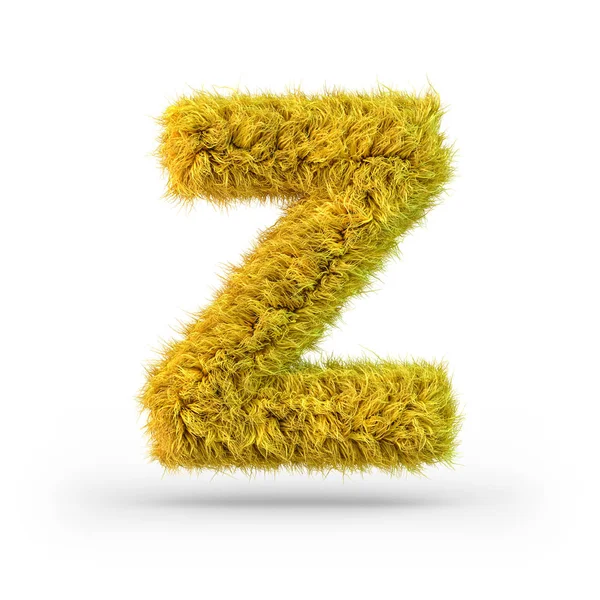 Hoofdletter Z, hoofdletter. Geel pluizig en harig lettertype. 3d — Stockfoto