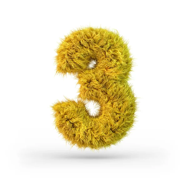 3号 数字标志。 黄色绒毛和毛茸茸的字体。 3d — 图库照片