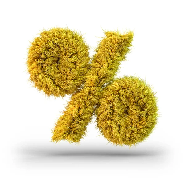 Percent symbol. Digital sign. Yellow fluffy and furry font. 3D