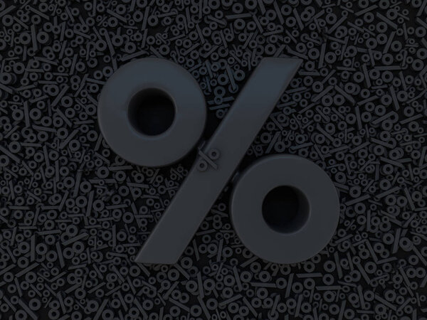 Сезонные продажи черный фон с процентной скидкой. 3D
