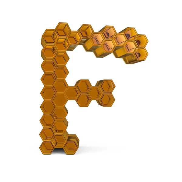 Großbuchstaben f. Großbuchstaben. orange glänzende Wabenschrift. 3d — Stockfoto
