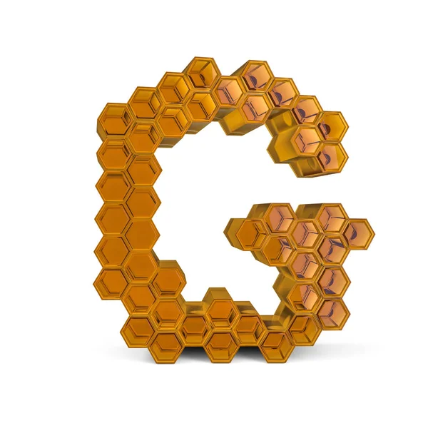 Lettre majuscule G. majuscule. Police en nid d'abeille brillant orange. 3D — Photo