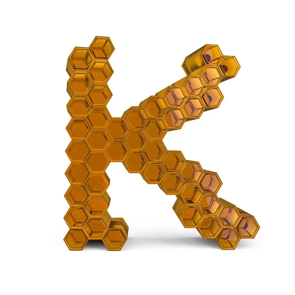 Capital letter K. Uppercase. Orange glossy honeycomb font. 3D — Stok fotoğraf